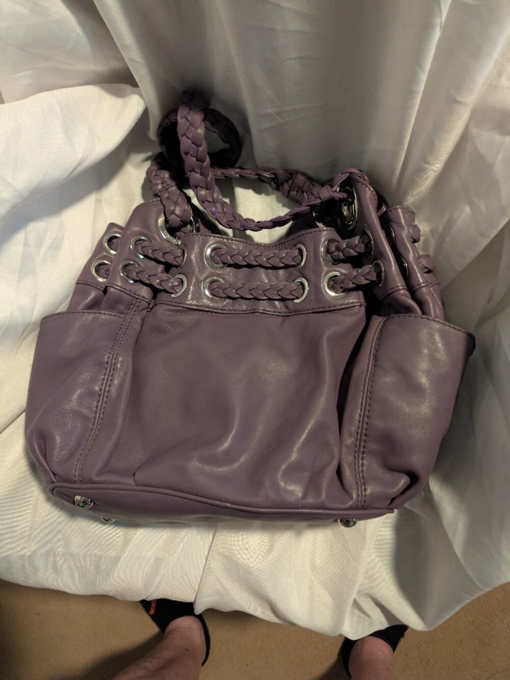 MICHAEL KORS SUPPLE CALF SKIN BRAIDED ASTOR SHOULDER/BOHO BAG PURPLE, BEAUTIFUL